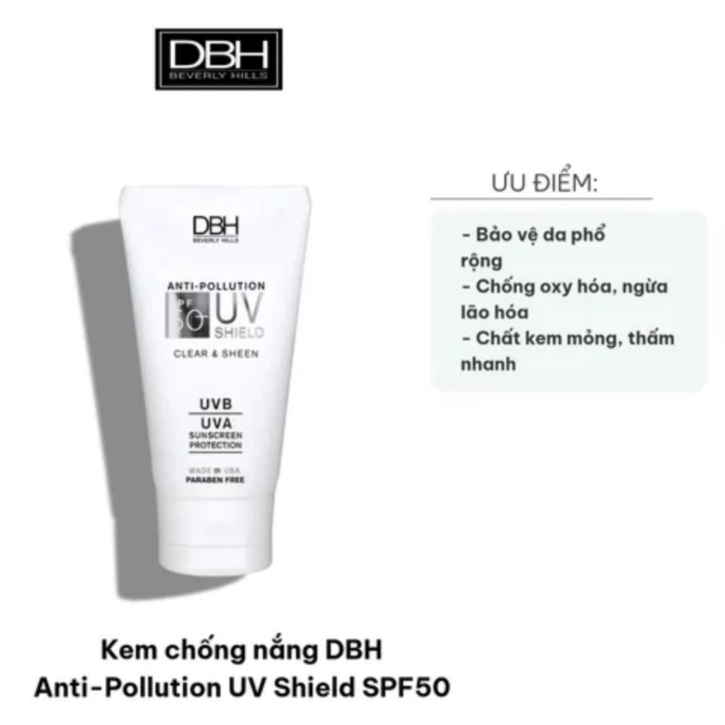 Kem chống nắng chống ô nhiễm DBH Dermaesthetics Anti-Pollution UV Shield SPF50 phổ rộng 60ml (trắng)