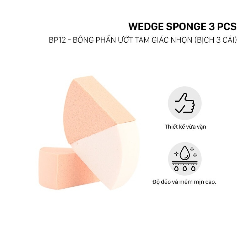 Bông phấn ướt vacosi tam giác nhọn (bịch 3 cái) BP12