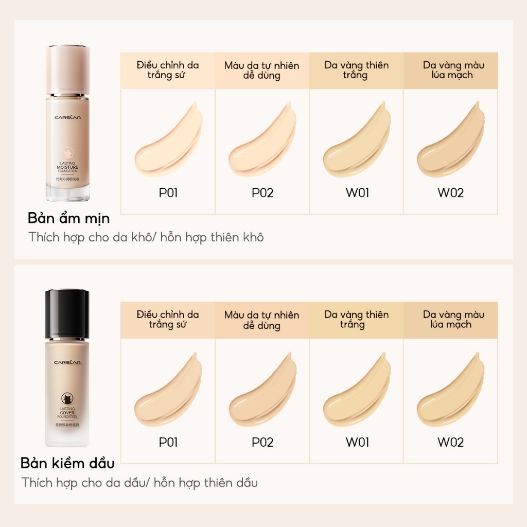 Kem nền dạng lỏng Carslan Lasting Moisture Foundation kiềm dầu lâu trôi thích hợp cho da khô 30g