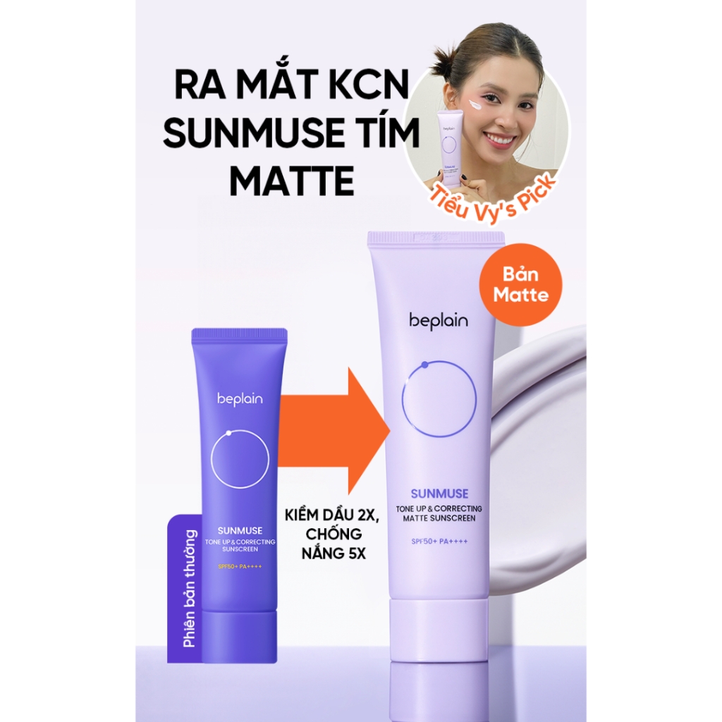 Kem chống nắng Beplain Sunmuse vật lý lai hóa học nâng tone & kiềm dầu Matte mịn lì SPF50+ 10ml/50ml