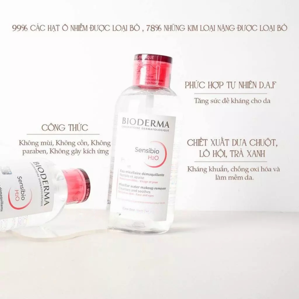 Nước tẩy trang cho da nhạy cảm Bioderma Sensibio Hồng sạch sâu lành tính chính hãng nắp nhún 850ml