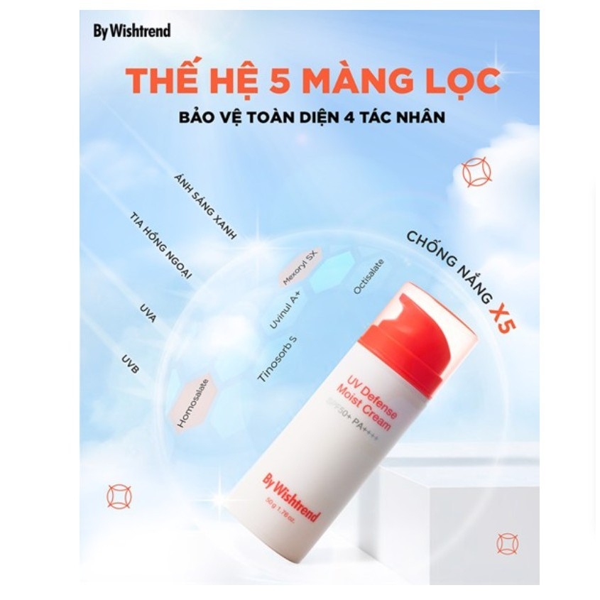 [SAMPLE] Kem chống nắng By Wishtrend UV Defend Moist Cream SPF50+ PA++++ 1.5g bywishtrend chính hãng