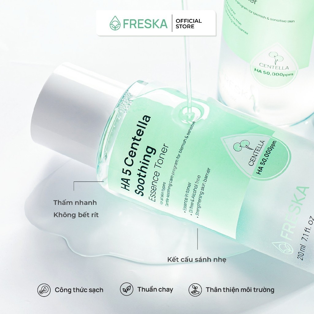 Nước hoa hồng chiết xuất rau má Freska HA 5 Centella Soothing Essence Toner cáp ẩm làm mềm da  210ml