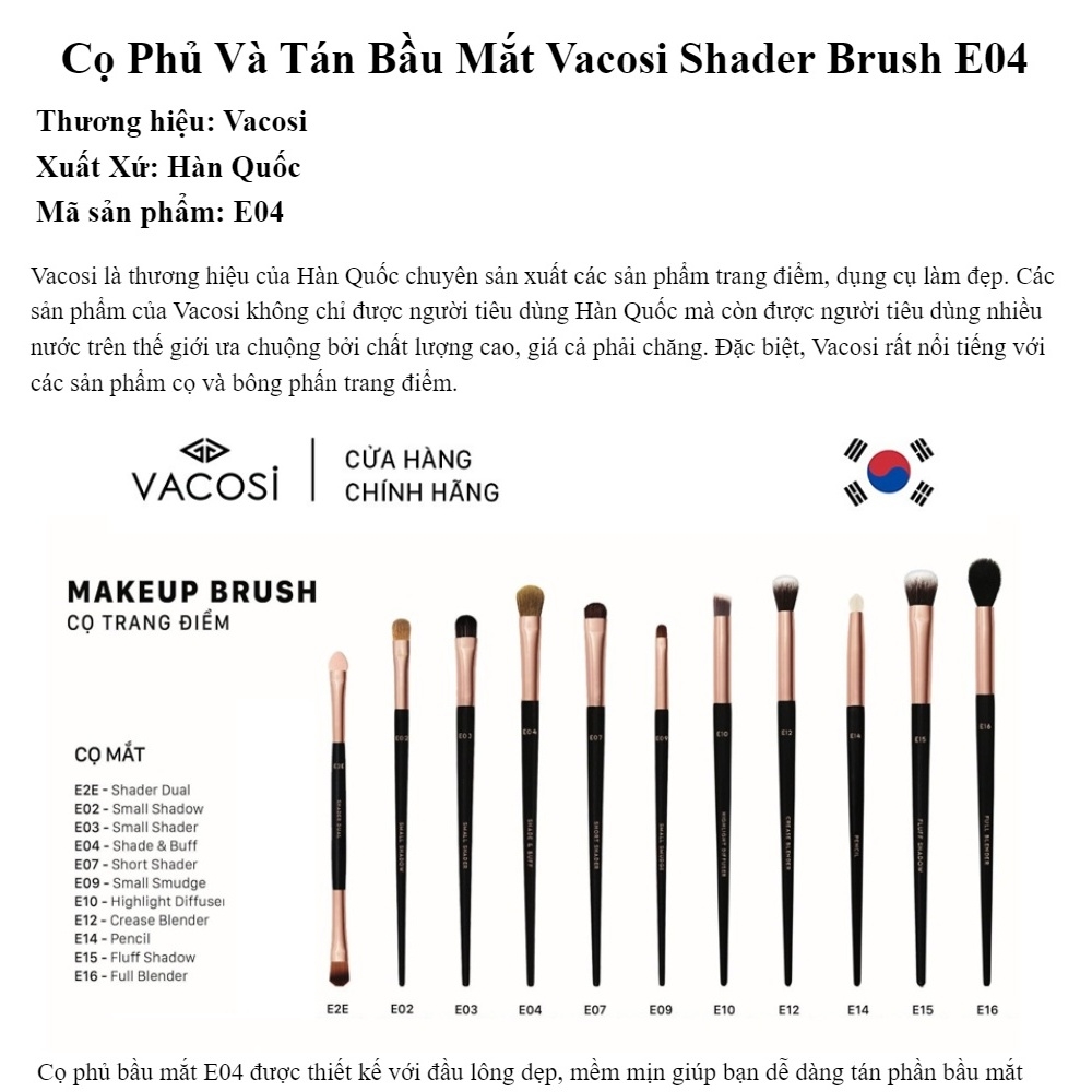Cọ phủ và tán bầu mắt Vacosi Shader Brush E04 2g