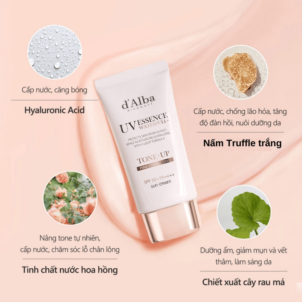 Kem chống nắng nâng tông d'Alba Waterfull Tone Up Sun Cream SPF 50+ 50ml - chống nắng d alba hồng