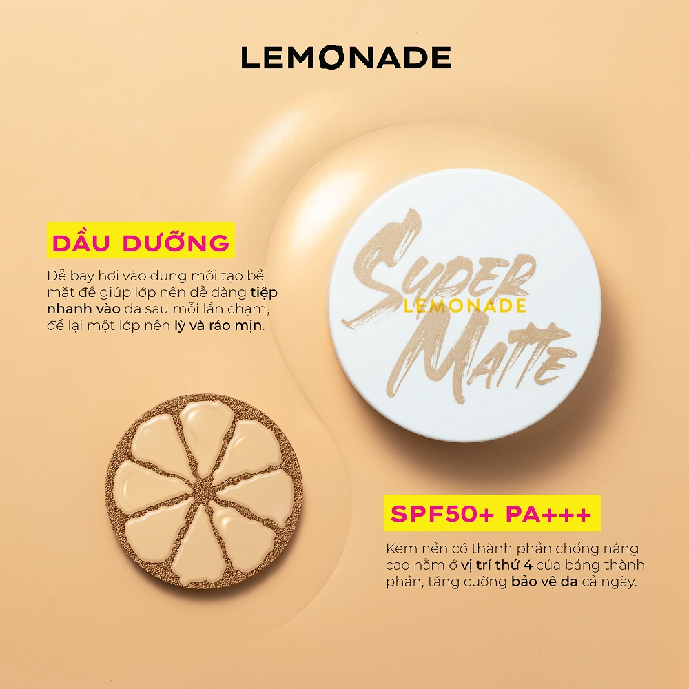 Phấn nước siêu lỳ kiềm dầu Lemonade Supermatte Cushion giúp lớp nền bám và bền chặt - 15g chính hãng