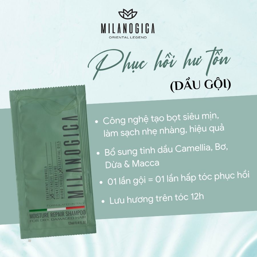 Combo dầu gội dầu xả hương nước hoa Milanogica Moisture Repair - phục hồi hư tổn, kích thích mọc tóc