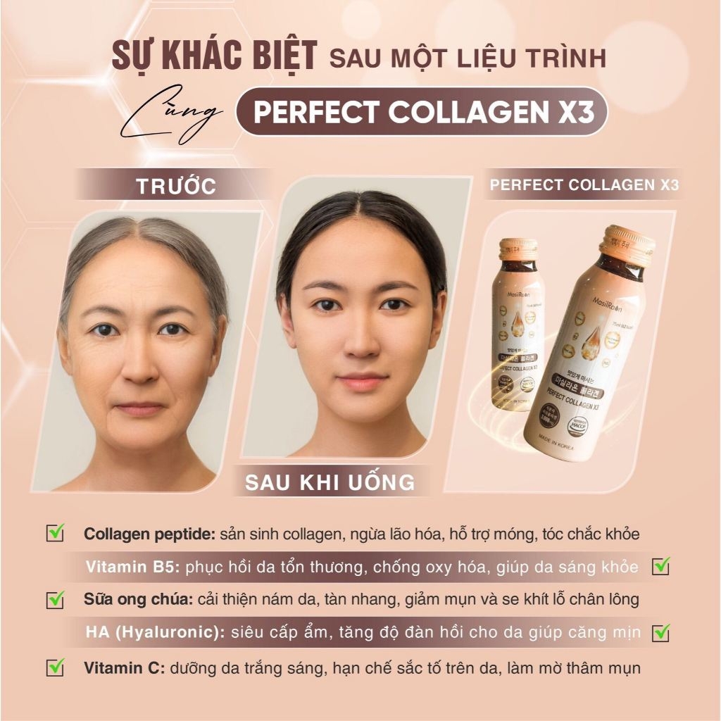 Nước uống collagen x3 phục hồi da MasilRaon (Perfect Collagen X3 3000mg) 1 chai x 75ml Hàn Quốc