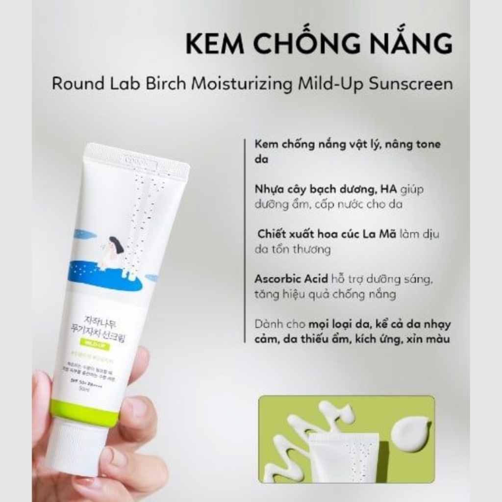 Kem chống nắng kiềm dầu dưỡng ẩm RoundLab Birch Juice Mild-Up Sunscreenn - Round Lab Sun cream 50ml