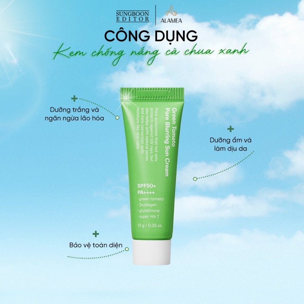 Kem chống nắng Cà chua xanh Sungboon Green Tomato Pore Blurring Sun Cream 50g dưỡng ẩm dịu nhẹ kcn