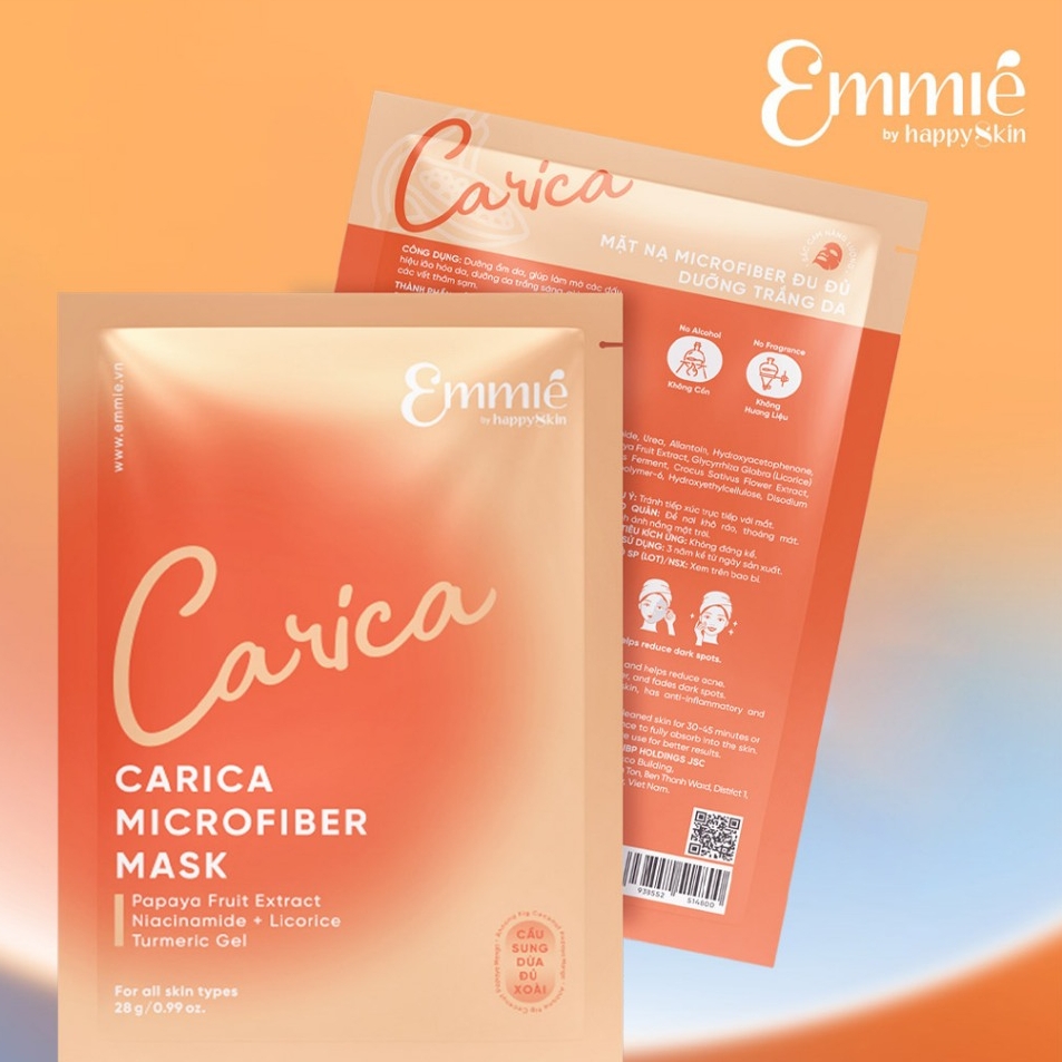 Mặt nạ Emmie by Happy Skin Microfiber 28g - lẻ miếng mặt nạ dừa emmié mask giấy dịu da chính hãng