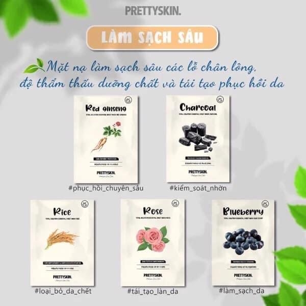 Mặt nạ giấy chính hãng dưỡng da Pretty Skin Mask miếng lẻ cấp ẩm Total Solution Essential Sheet 23g