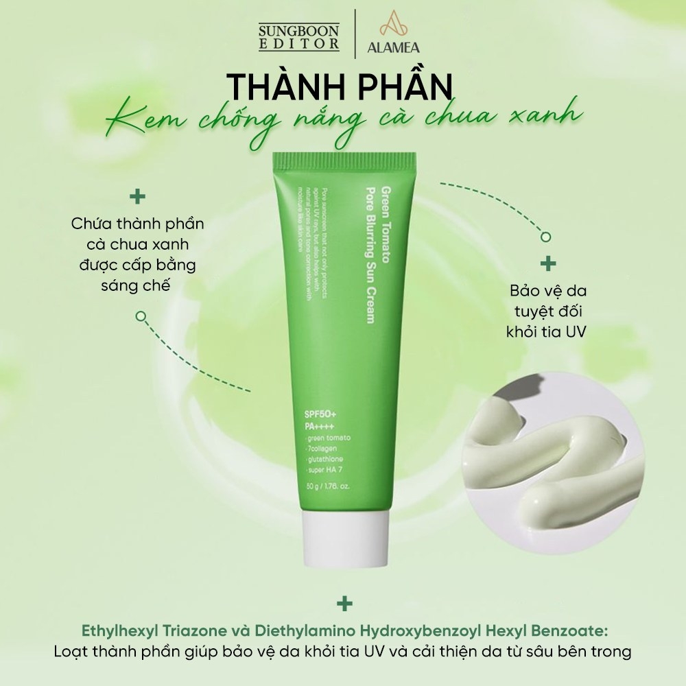 Kem chống nắng Cà chua xanh Sungboon Green Tomato Pore Blurring Sun Cream 50g dưỡng ẩm dịu nhẹ kcn