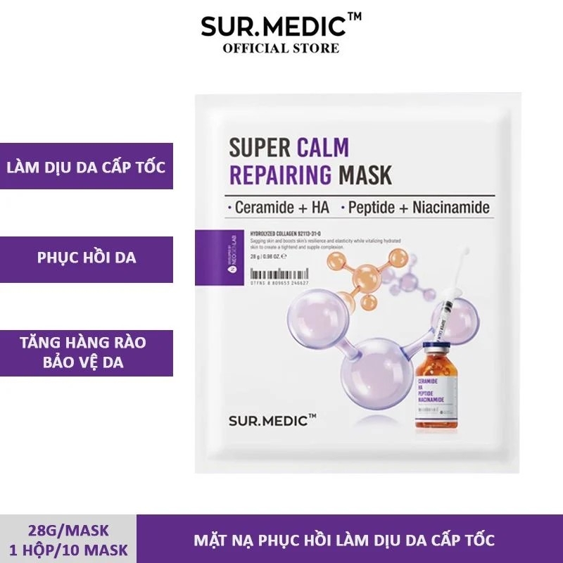 (Không vỏ) Mặt nạ Sur.medic dưỡng trắng - mask Surmedic phục hồi Bright Glutathione - Super Calm - Age Control - Hyaluronic