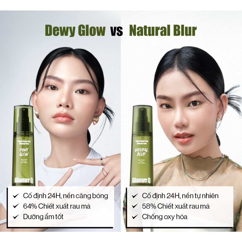 Xịt khóa nền Glamrr Q Vegan Super Fixed 50ml - xịt khóa makeup thuần chay căng bóng cho da nhạy cảm