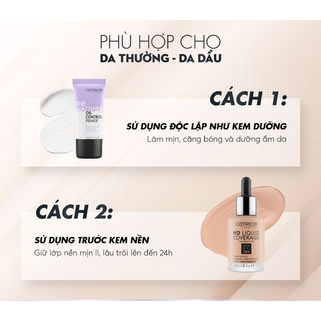Kem lót Catrice Primer kiềm dầu dưỡng ẩm làm mịn đều màu da (Tím - Hồng - Xanh lá - Xanh dương) 30ml