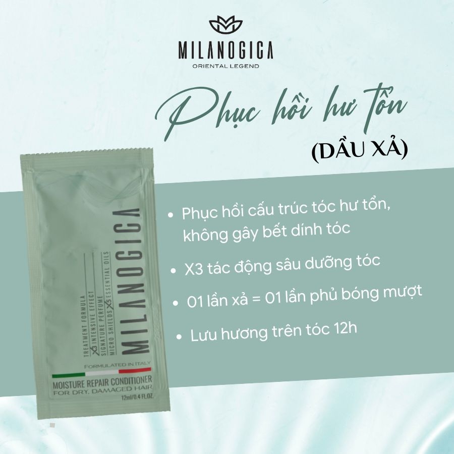 Combo dầu gội dầu xả hương nước hoa Milanogica Moisture Repair - phục hồi hư tổn, kích thích mọc tóc