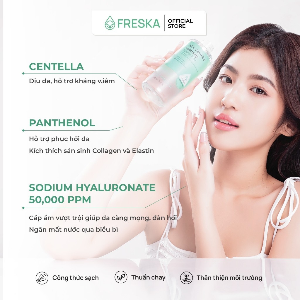 Nước hoa hồng chiết xuất rau má Freska HA 5 Centella Soothing Essence Toner cáp ẩm làm mềm da  210ml