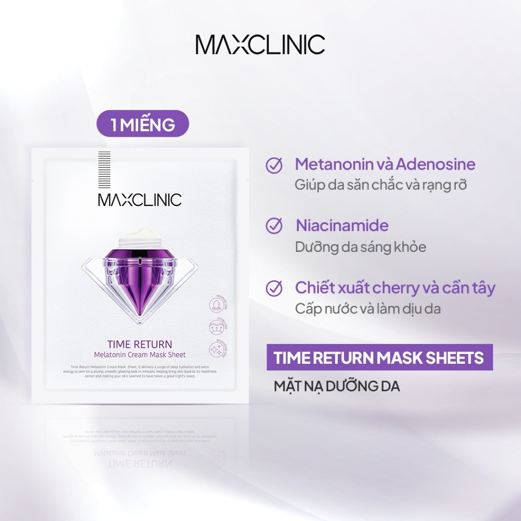 Mặt nạ giấy dưỡng da Maxclinic chống lão hóa Time Return Melatonin Cream Mask Sheet 1 miếng lẻ 28ml