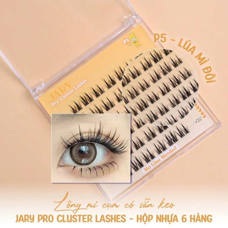 Lông mi cụm có sẵn keo Jary Pro Cluster Lashes - Hộp nhựa 6 hàng Full Box - mi giả jary chính hãng
