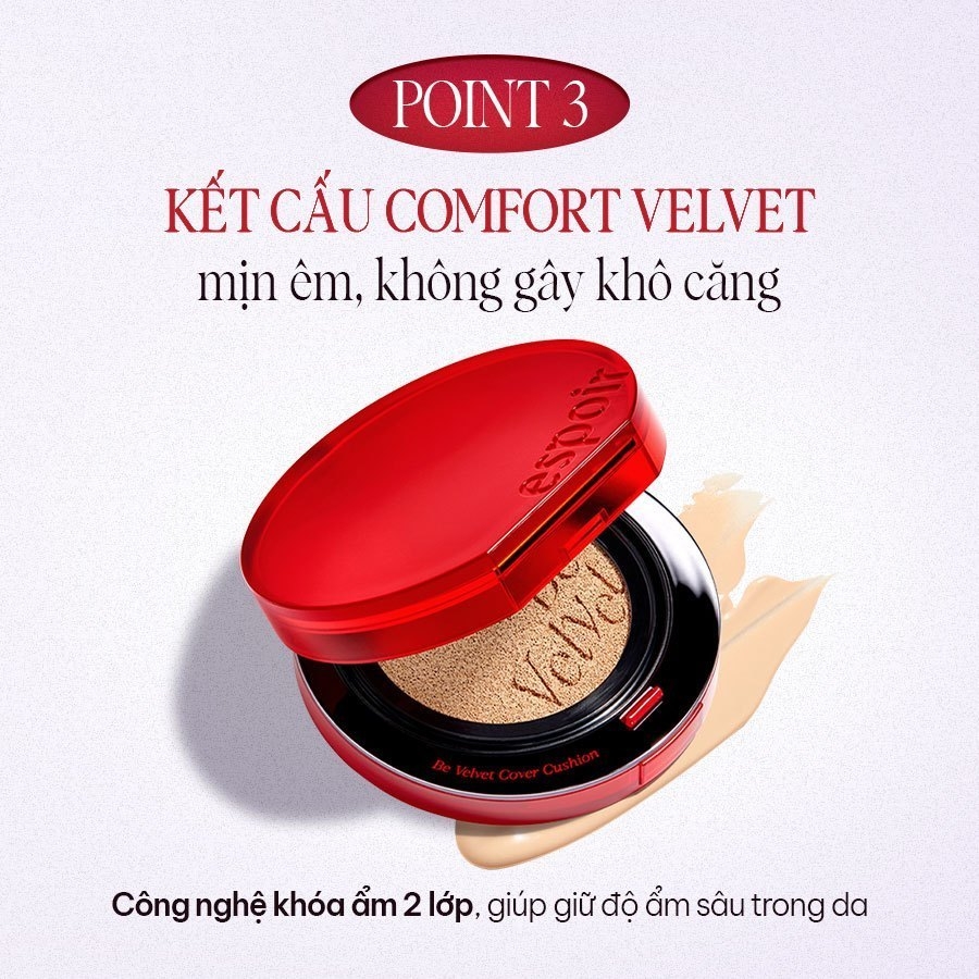 Phấn nước cushion Espoir Be Velvet Cover Cushion SPF42+ PA++ 13g (Tặng Lõi Refill+Phấn phủ mini 3gr)