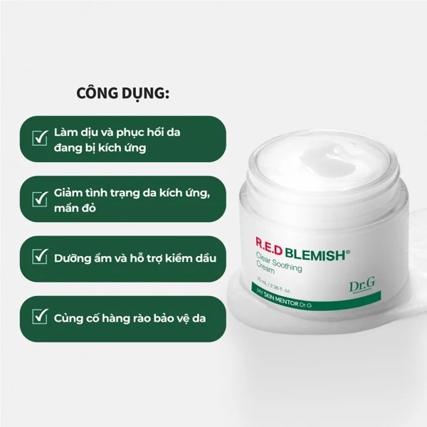 Bộ chăm sóc da Dr.G - R.E.D BLEMISH  Soothing Cream Set ( Kem dưỡng 70ml + KCN Brightening 20ml )
