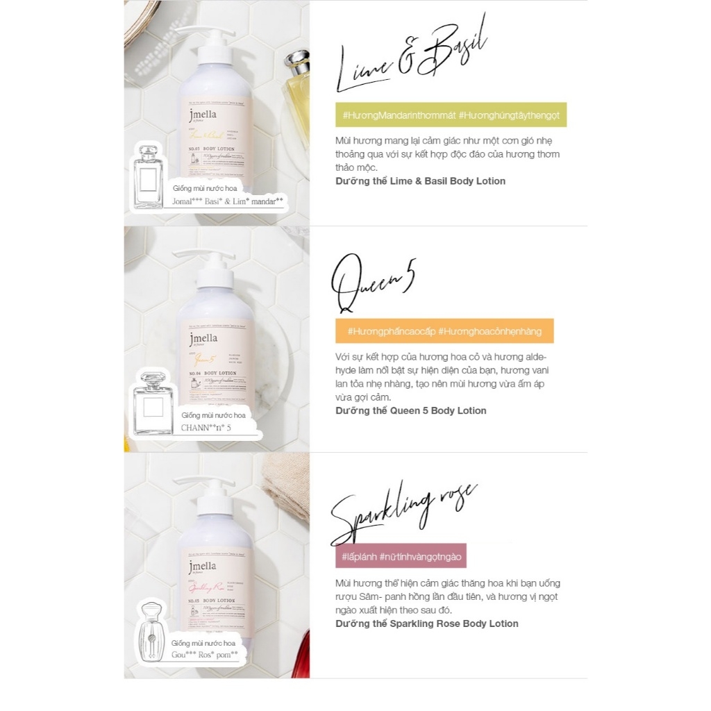 Sữa dưỡng thể hương nước hoa Jmella In France Body Lotion 500ml - sữa dưỡng thể trắng da cao cấp