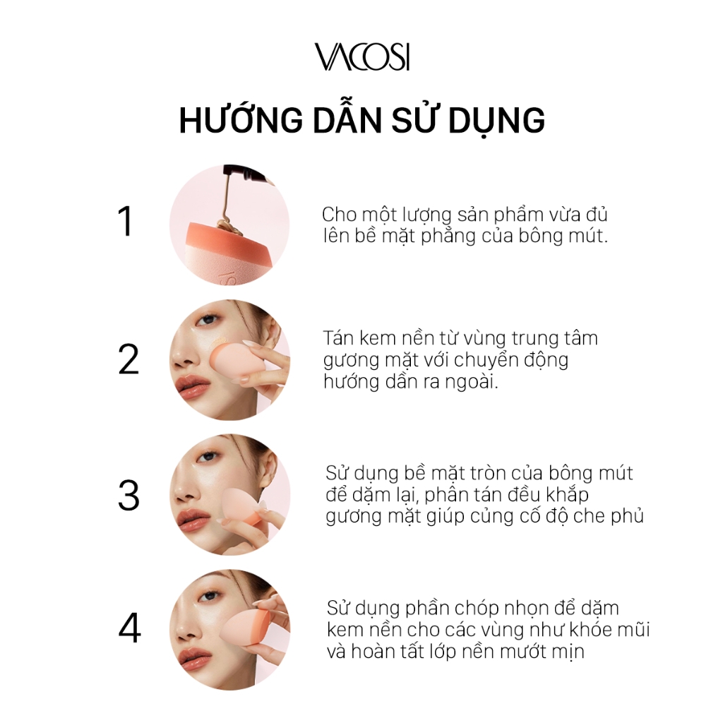 Bông tán nền Vacosi thế hệ mới Pro - Craft Makeup Blender PH06 , mút trang điểm vát xéo phủ silicone