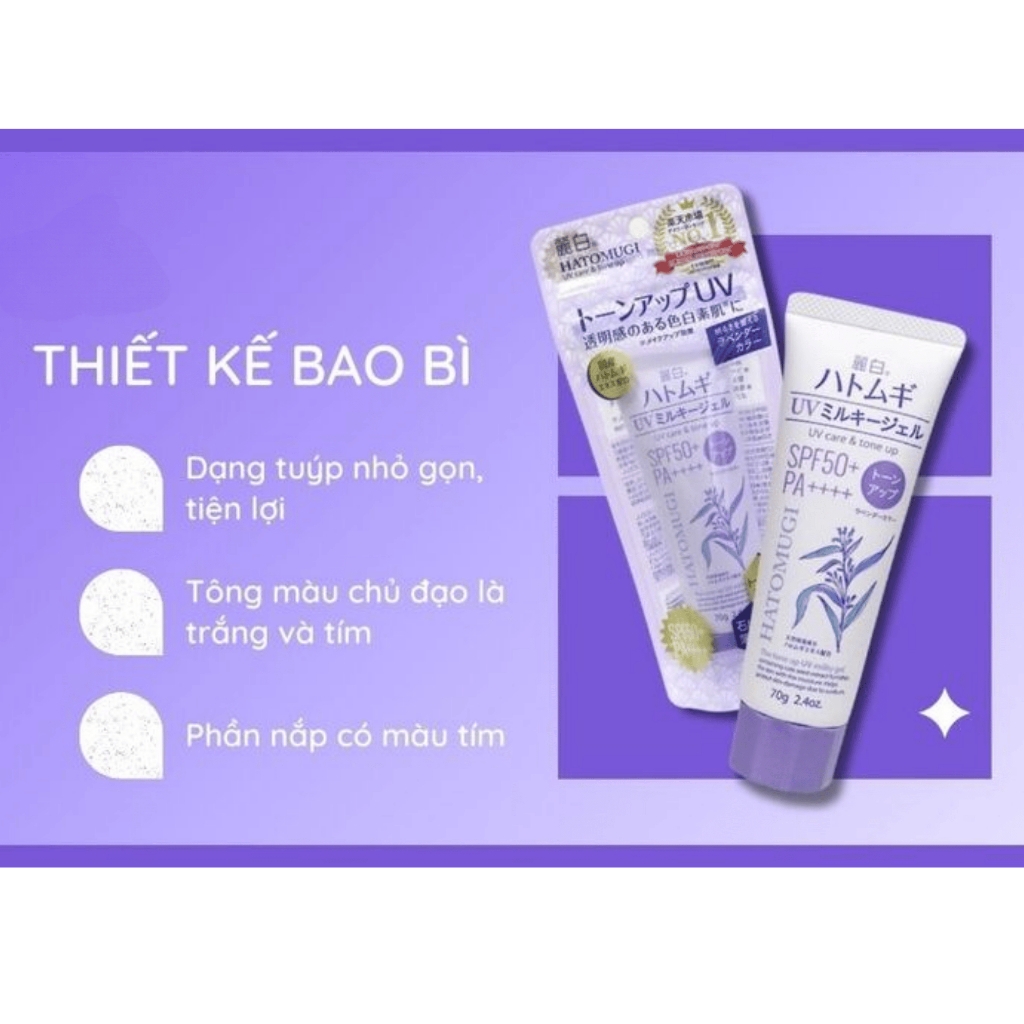 Kem chống nắng nâng tone dưỡng ẩm Hatomugi UV Care & Tone Up SPF50+ 70g - kcn mặt Nhật Bản cao cấp