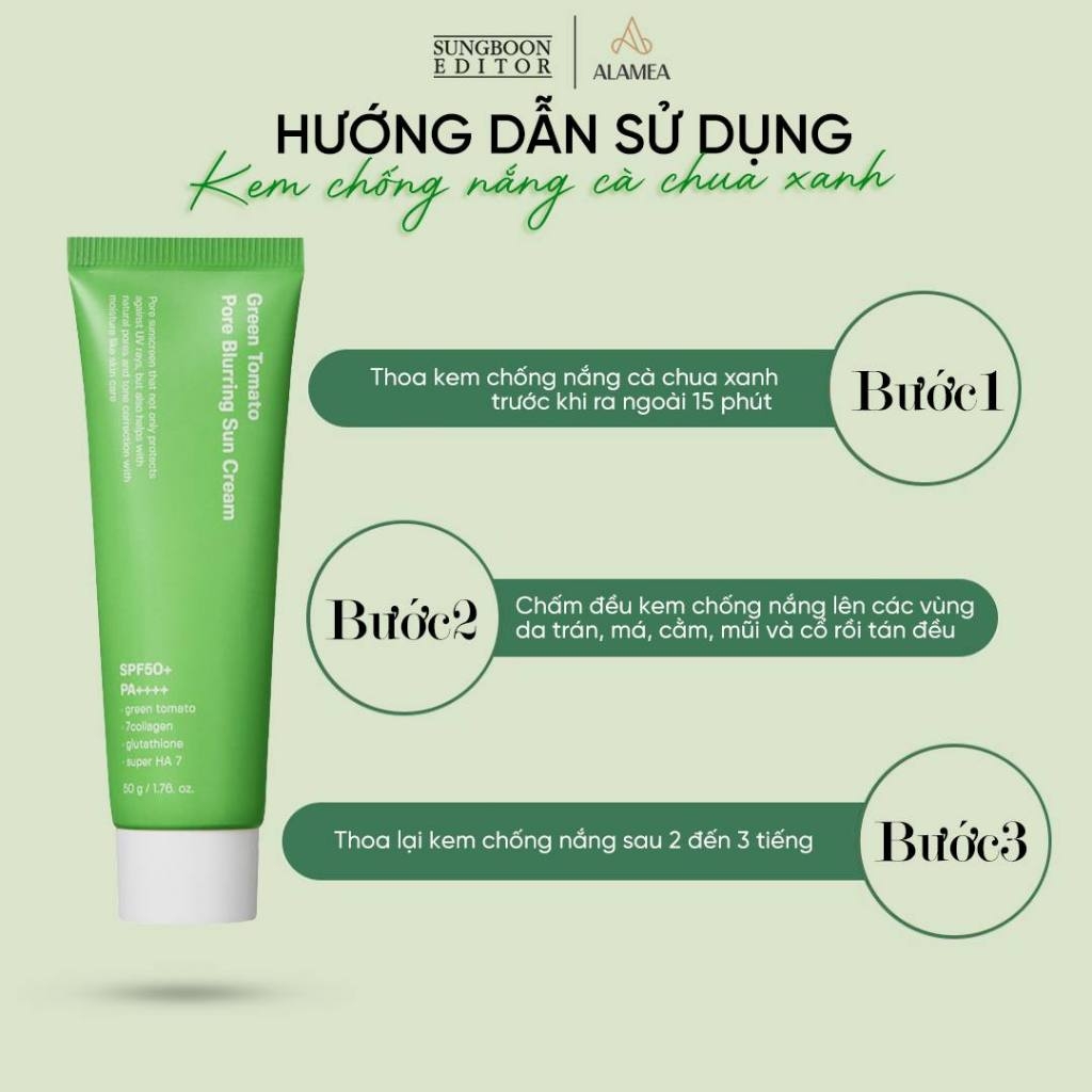 Kem chống nắng Cà chua xanh Sungboon Green Tomato Pore Blurring Sun Cream 50g dưỡng ẩm dịu nhẹ kcn