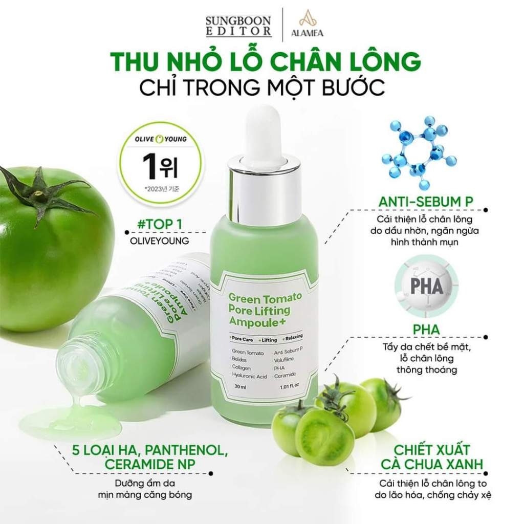 [Không vỏ] Serum cà chua xanh Sungboon Green Tomato Pore Lifting Ampoule 30ml - tinh chất sung boon