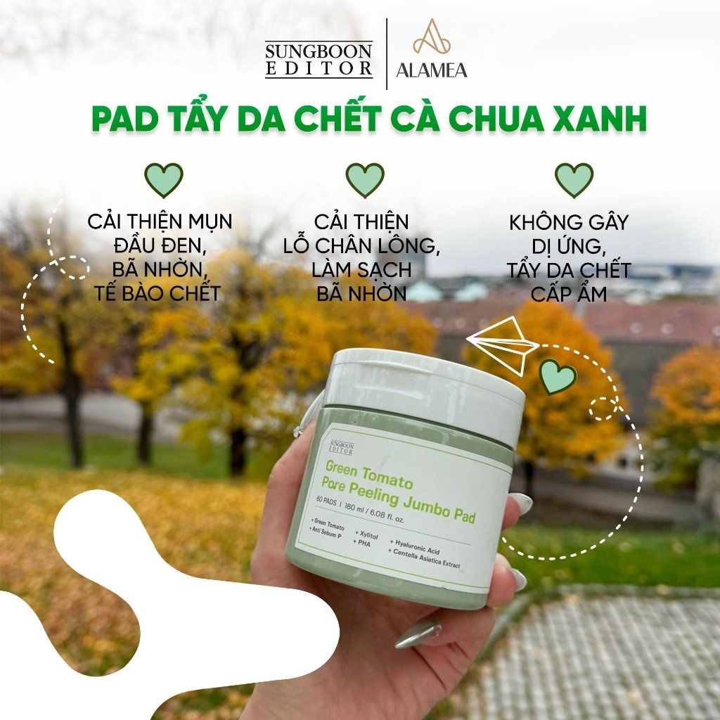 Toner pad Cà chua xanh Green Tomato Pore Peeling Jumbo 60 pads 180ml Sungboon