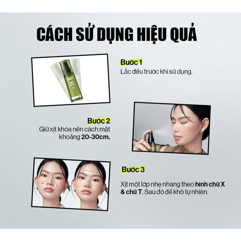 Xịt khóa nền Glamrr Q Vegan Super Fixed 50ml - xịt khóa makeup thuần chay căng bóng cho da nhạy cảm