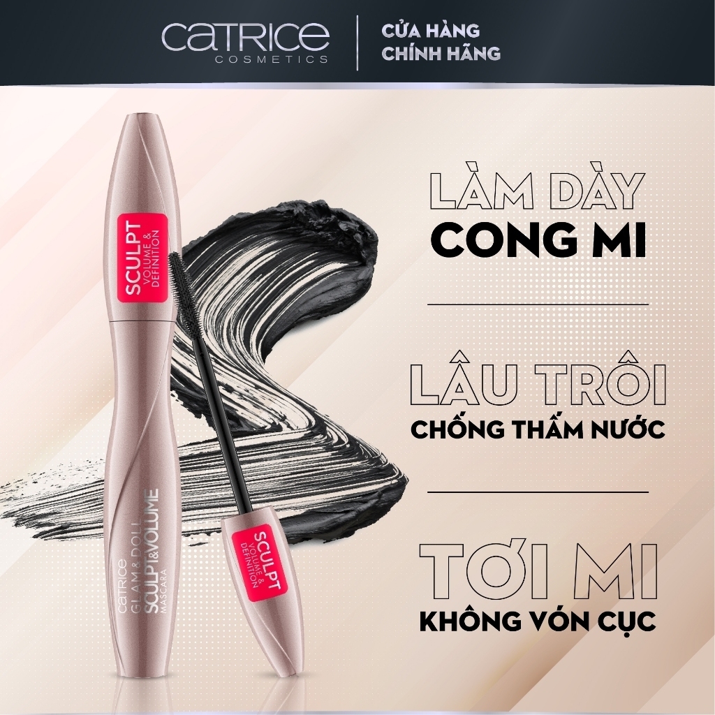 Chuốt mi làm cong, dày mi Catrice Glam & Doll Sculpt & Volume Mascara chống lem chống trôi - 9,5ml
