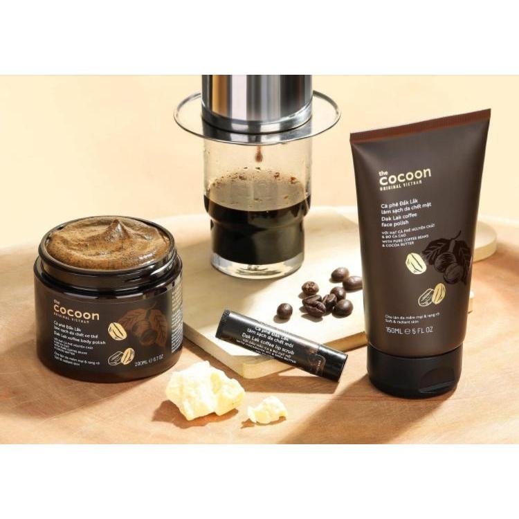 Bộ sản phẩm tẩy tế bào chết Cocoon từ Cà Phê Đắk Lắk - combo cocoon tẩy da chết mặt - dưỡng ẩm body
