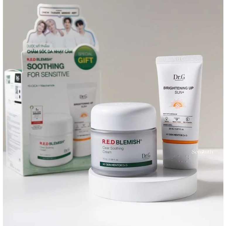 Bộ chăm sóc da Dr.G - R.E.D BLEMISH  Soothing Cream Set ( Kem dưỡng 70ml + KCN Brightening 20ml )