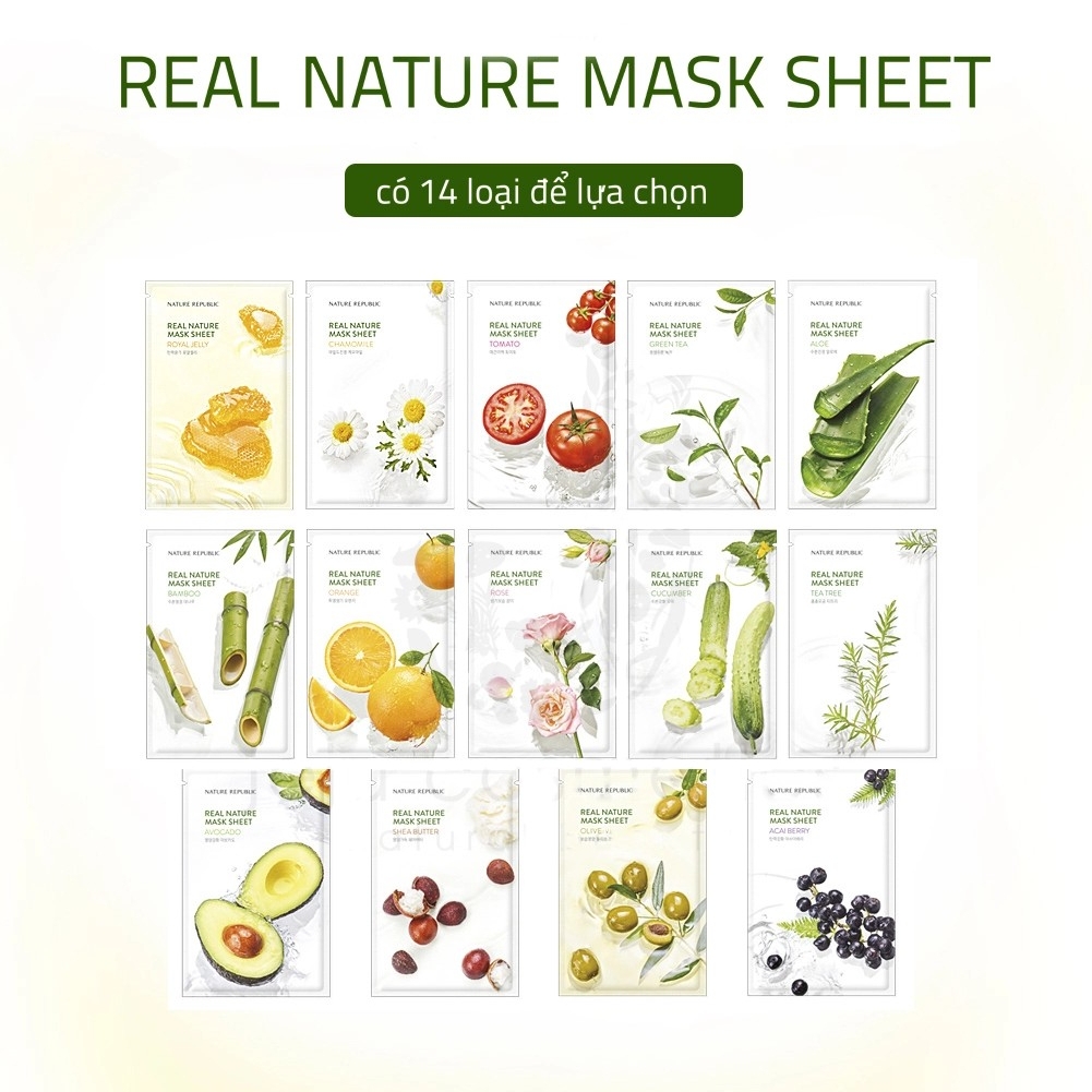 Mặt nạ giấy dưỡng da Nature Republic Real Nature Mask Sheet 23ml - mask giấy dưỡng ẩm da cao cấp