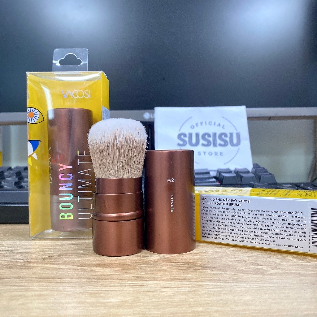 Cọ tán phấn phủ đầu cọ tròn bỏ túi VACOSI Powder Brush giúp phấn bền và đều màu hơn - M21 chinh hãng