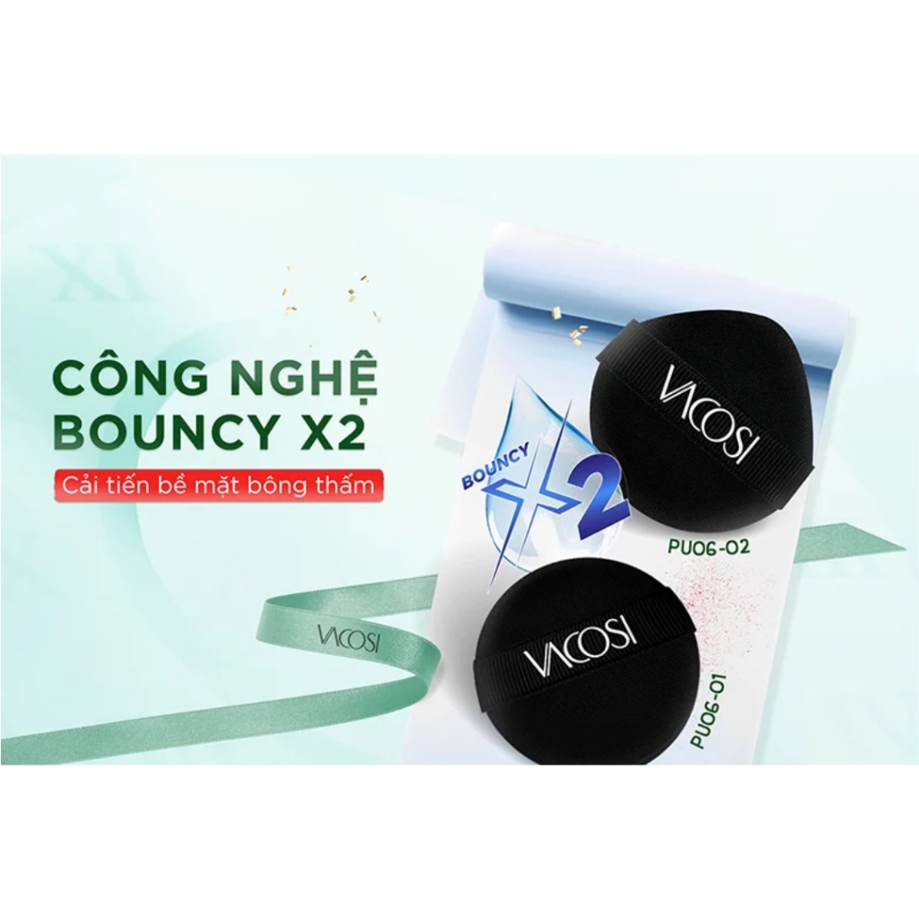 Bông mút trang điểm tán kem nền , bông cushion Vacosi PU06  màu đen đầu tròn - 01 & đầu nhọn - 02