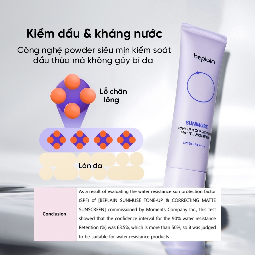 Kem chống nắng Beplain Sunmuse vật lý lai hóa học nâng tone & kiềm dầu Matte mịn lì SPF50+ 10ml/50ml
