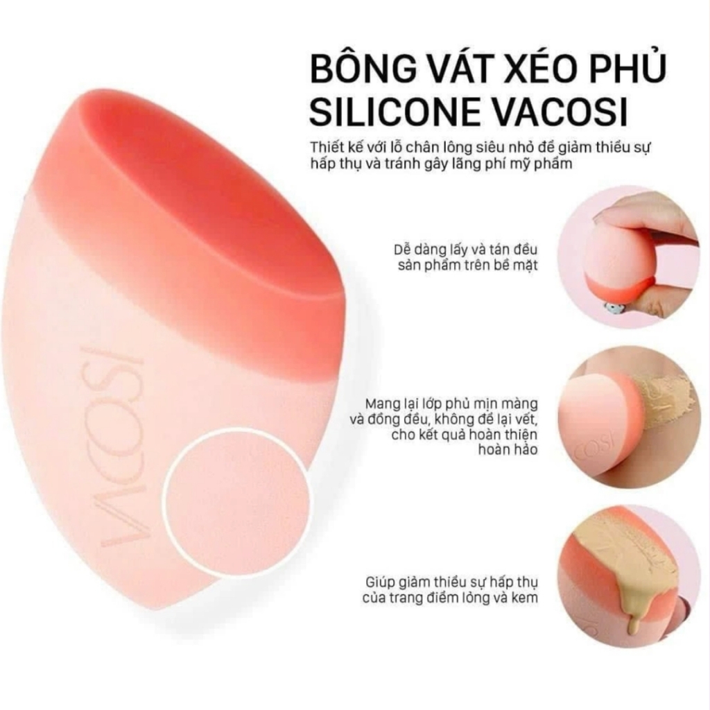 Bông tán nền Vacosi thế hệ mới Pro - Craft Makeup Blender PH06 , mút trang điểm vát xéo phủ silicone