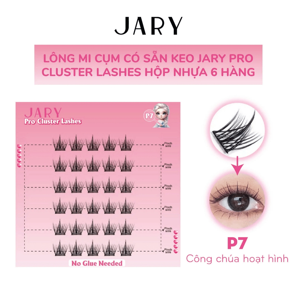 Lông mi cụm có sẵn keo Jary Pro Cluster Lashes - Hộp nhựa 6 hàng Full Box - mi giả jary chính hãng