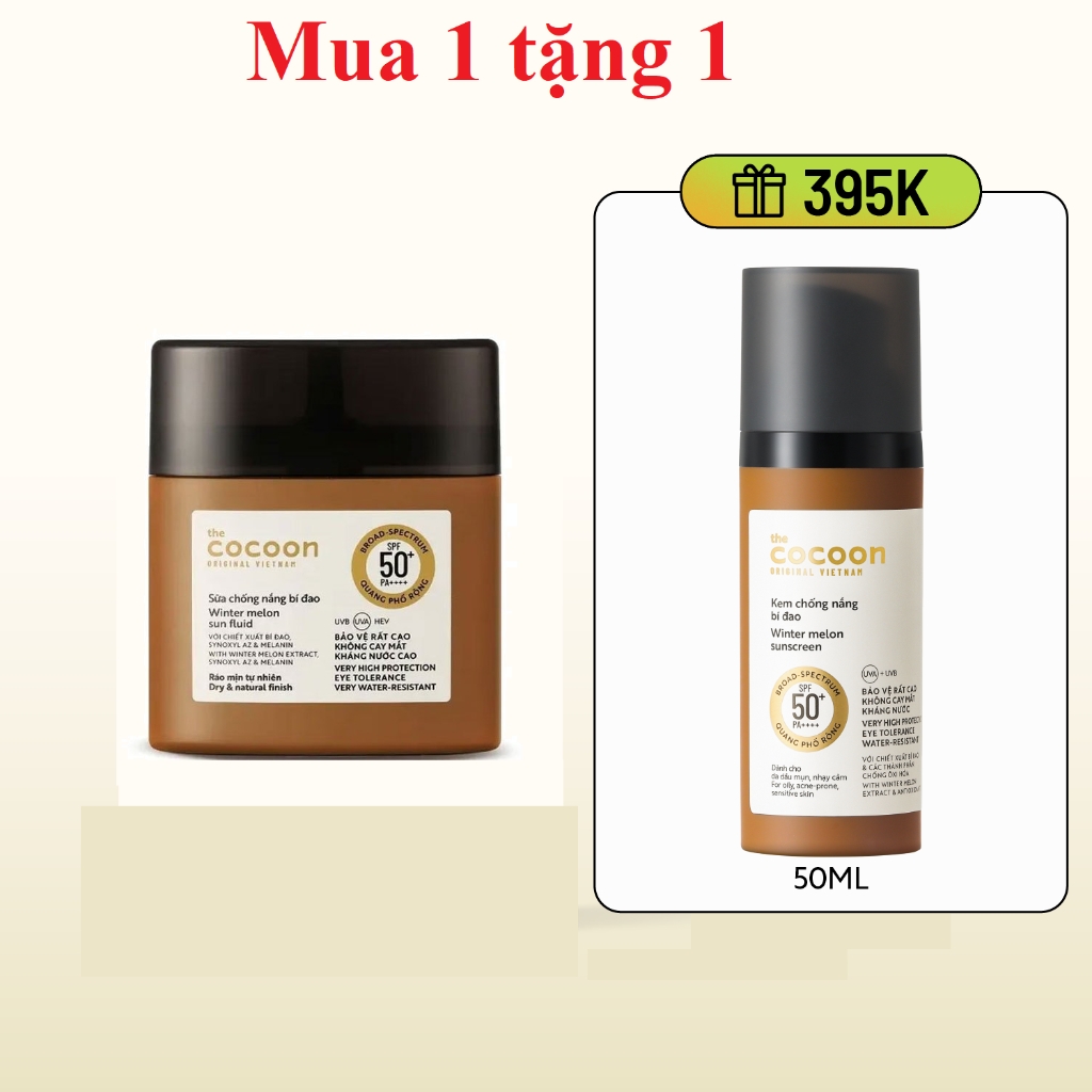 Kem chống nắng Cocoon bí đao - Sữa chống nắng bí đao 5ml - 15ml - 50ml chính hãng