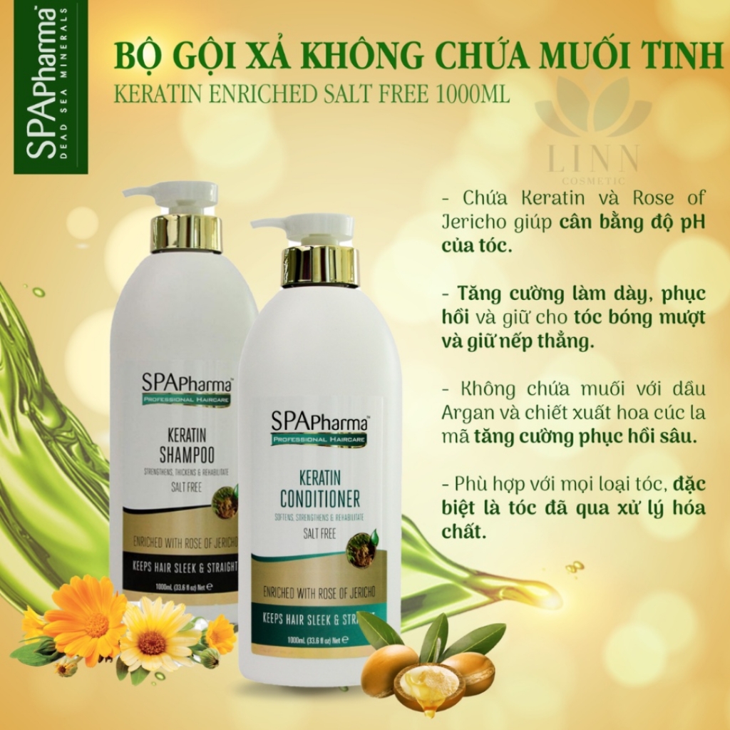(Không vỏ) Set gội xả trắng Spa Pharma Keratin Salt-Free không muối phục hồi như salon SpaPharma 500ml - 1000ml