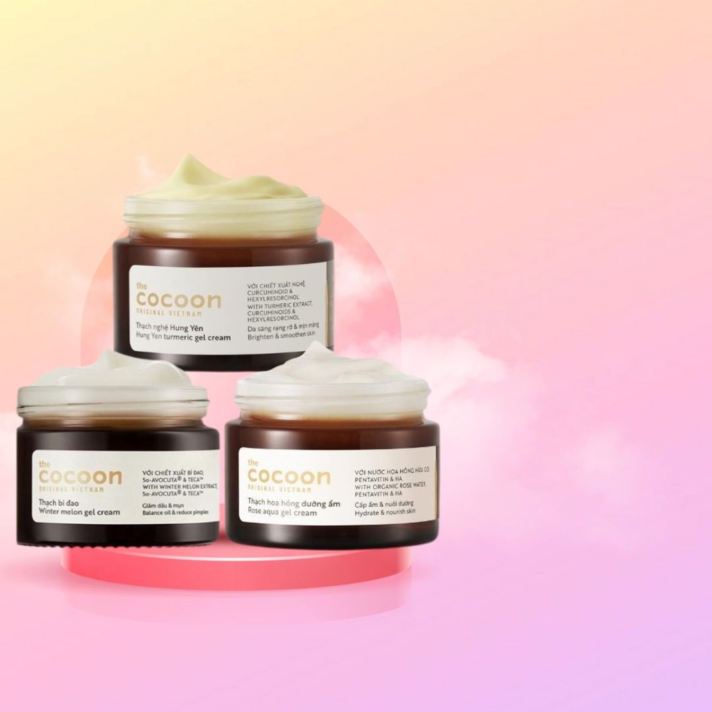 Kem dưỡng ẩm dạng thạch Cocoon cấp ẩm, ngừa mụn, sáng da từ Bí đao, Hoa hồng, Nghệ Hưng Yên 30ml- 100ml