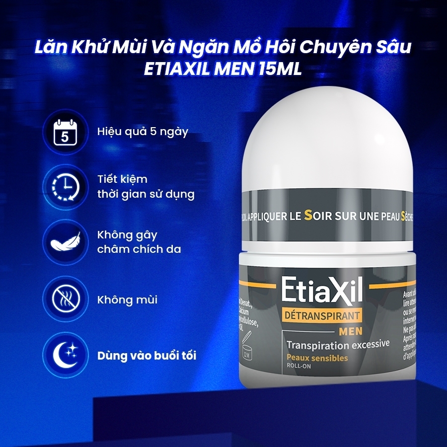 Lăn khử mùi EtiaXil Detranspirant Men Peaux Sensibles Roll-On 15ml - lăn khử mùi cho nam cao cấp