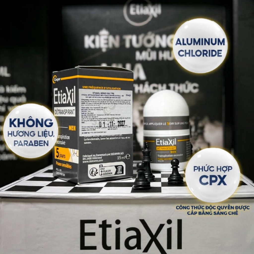 Lăn khử mùi EtiaXil Detranspirant Men Peaux Sensibles Roll-On 15ml - lăn khử mùi cho nam cao cấp