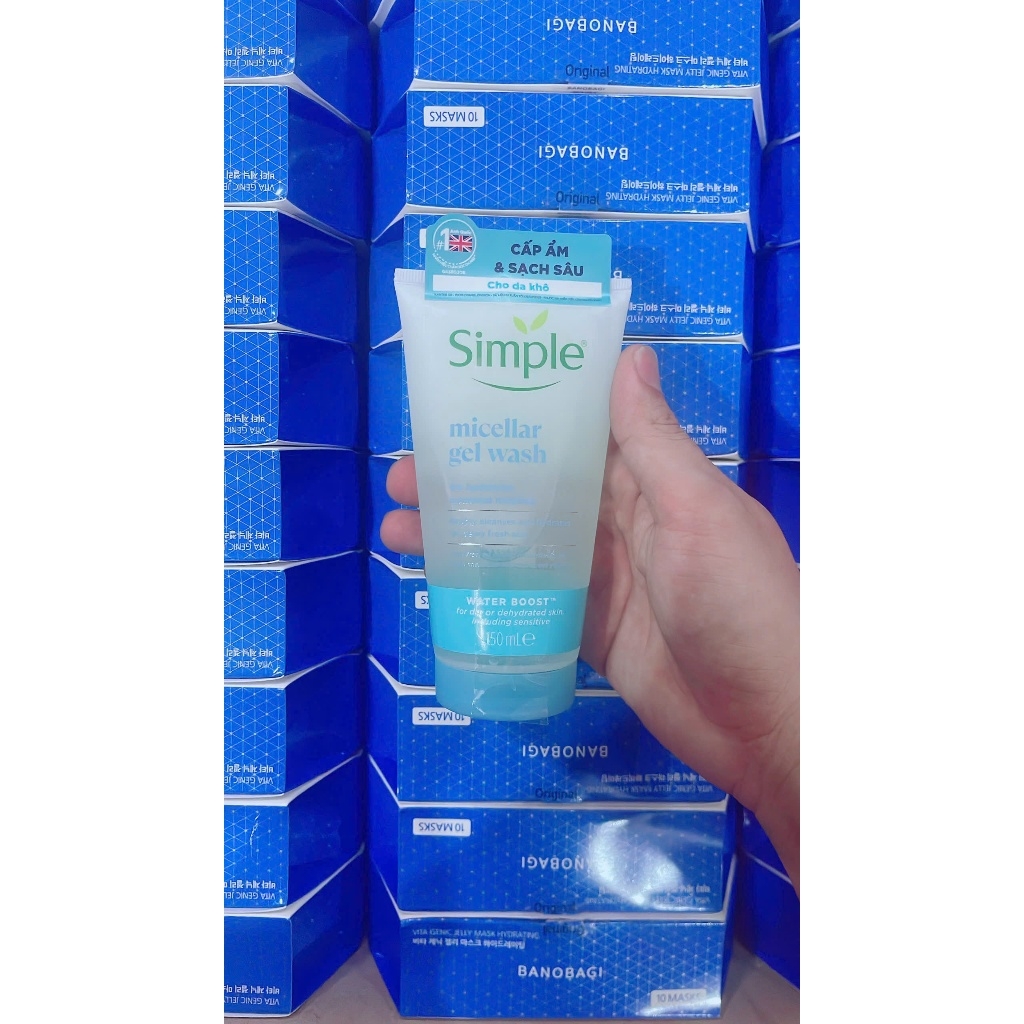 Sữa rửa mặt dạng gel Simple Micellar Gel Wash Water Boost cấp ẩm đa tầng & làm sạch sâu cho da 150ml
