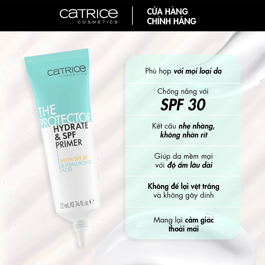 Kem lót Catrice dưỡng ẩm và chống nắng bảo vệ da với SPF30 - The Protector Hydrate & SPF Primer 22ml