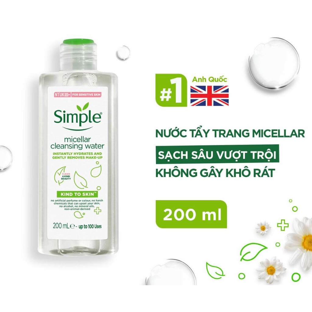 Nước Tẩy Trang Kiềm Dầu Simple Micellar Cleansing Water 200ml- 400ml